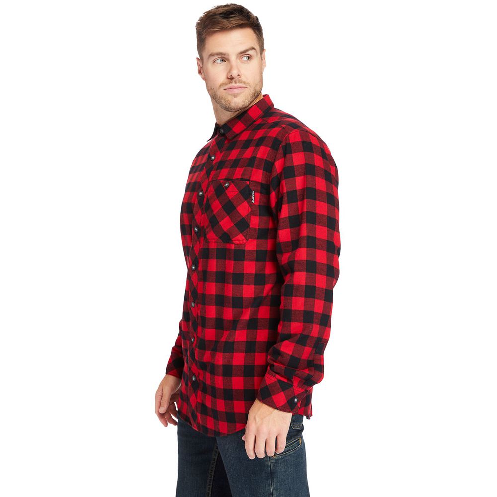 Camasi Timberland Barbati Negrii/Rosii - Pro® Woodfort Mid-Weight Flex Flannel Work - Romania - UYOV